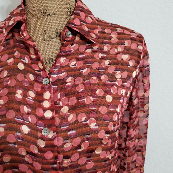 Alfani Petite semi sheer long sleeve abstract graphics button front 4P - Picture 2 of 7